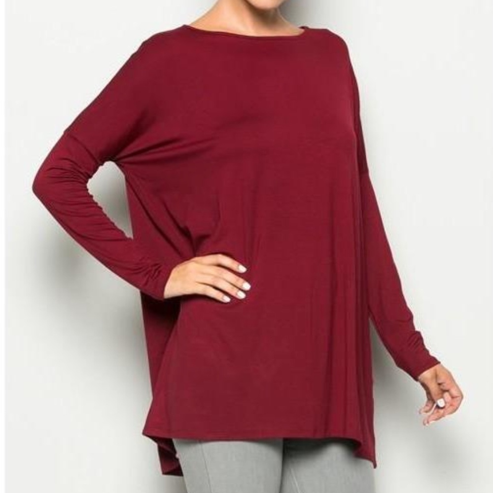 Burgundy Piko longsleeve blouse top